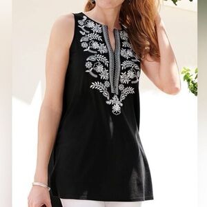 J. Jill Black Embroidered Sleeveless Tunic Top Size XL